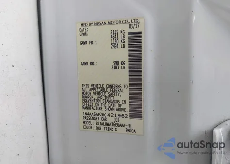 2017 Nissan Maxima 3.5 Platinum z USA, uszkodzony, nr VIN 1N4AA6AP2HC421962